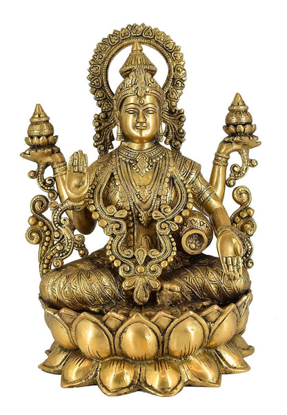 White Whale Hindu Goddess Maa Laxmi Idol Brass Statue Standing in Loltus Lakshmi for Temple Puja Home Decor Murti Office Gift Item Showpiece