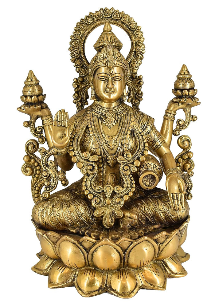 White Whale Hindu Goddess Maa Laxmi Idol Brass Statue Standing in Loltus Lakshmi for Temple Puja Home Decor Murti Office Gift Item Showpiece