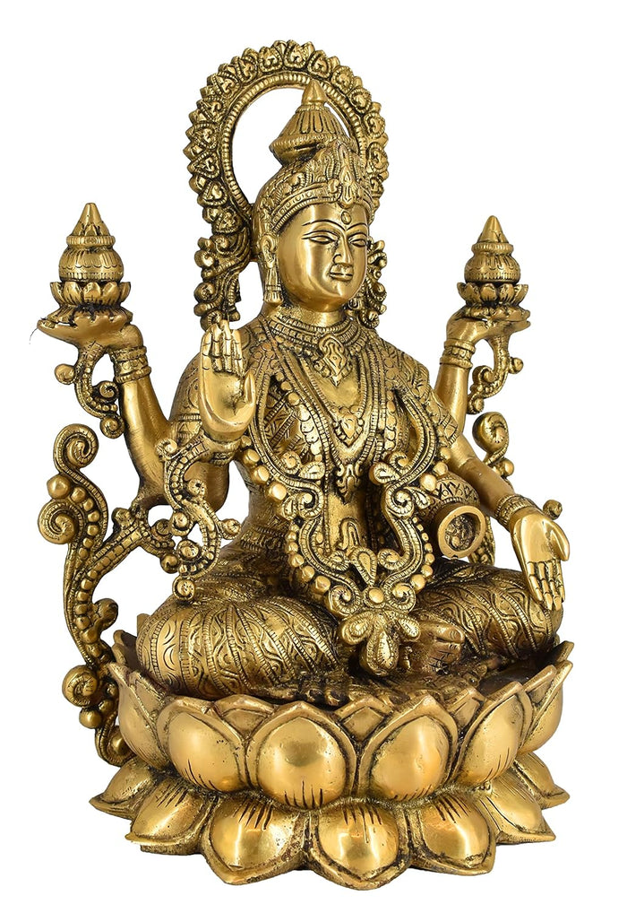 White Whale Hindu Goddess Maa Laxmi Idol Brass Statue Standing in Loltus Lakshmi for Temple Puja Home Decor Murti Office Gift Item Showpiece