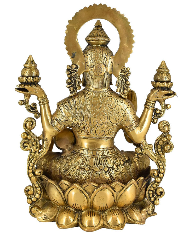 White Whale Hindu Goddess Maa Laxmi Idol Brass Statue Standing in Loltus Lakshmi for Temple Puja Home Decor Murti Office Gift Item Showpiece