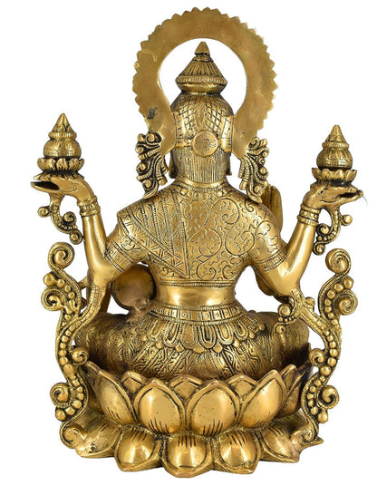 White Whale Hindu Goddess Maa Laxmi Idol Brass Statue Standing in Loltus Lakshmi for Temple Puja Home Decor Murti Office Gift Item Showpiece