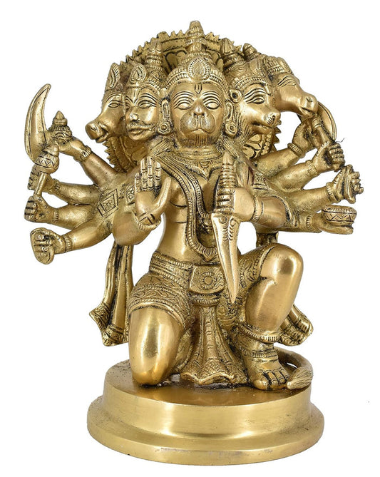 White Whale Large Unique Five Face Panchmukhi Hanuman Brass Statue Religious Strength God Sculpture Idol
