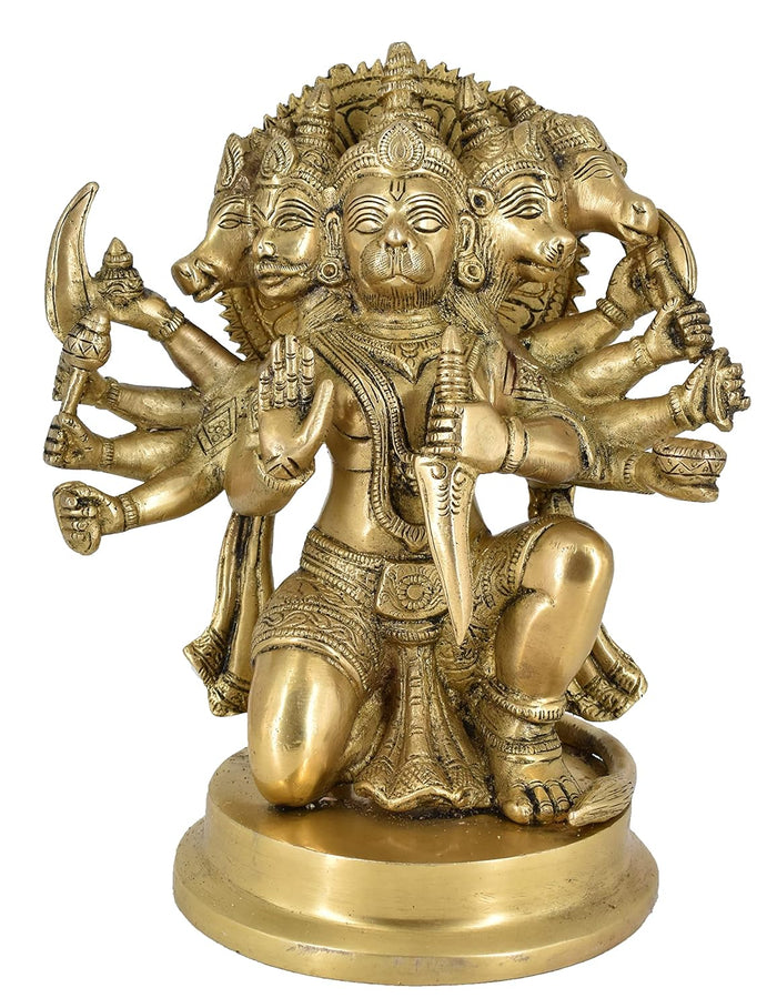 White Whale Large Unique Five Face Panchmukhi Hanuman Brass Statue Religious Strength God Sculpture Idol
