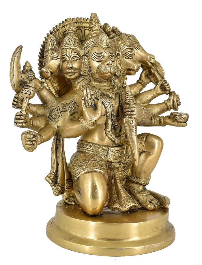 White Whale Large Unique Five Face Panchmukhi Hanuman Brass Statue Religious Strength God Sculpture Idol