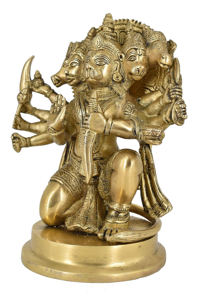 White Whale Large Unique Five Face Panchmukhi Hanuman Brass Statue Religious Strength God Sculpture Idol