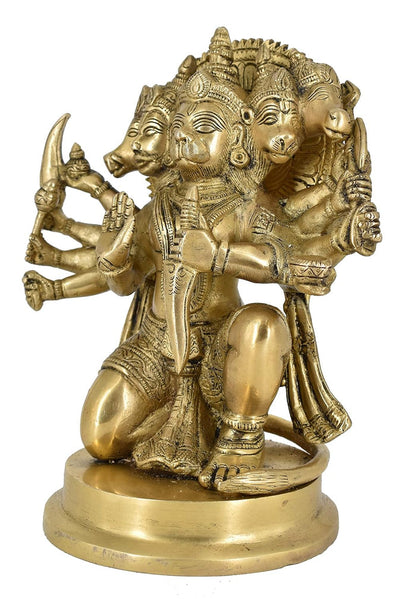 White Whale Large Unique Five Face Panchmukhi Hanuman Brass Statue Religious Strength God Sculpture Idol