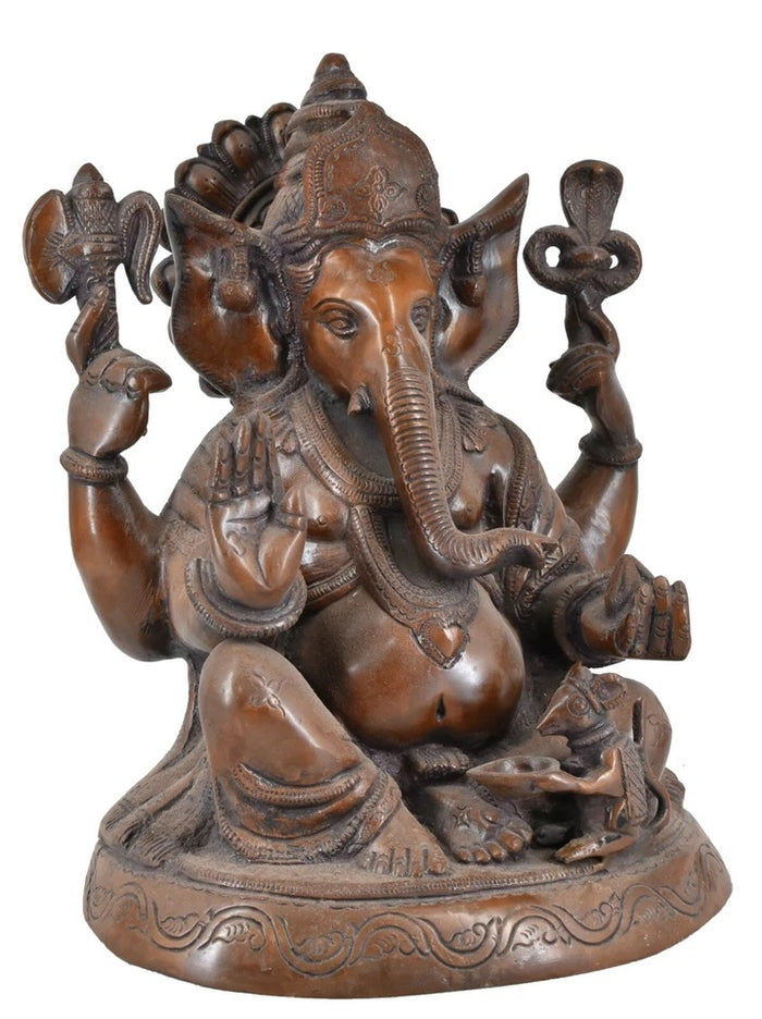White Whale Lord Ganesh Murti Ganesha Idol Ganpati Brass Vinayaka Statue for Home Decoration | Hindu God Ganesh Bhagwan Blessing Ganpati Bappa Statue | Ganesha Statue Sitting Idol Sculpture