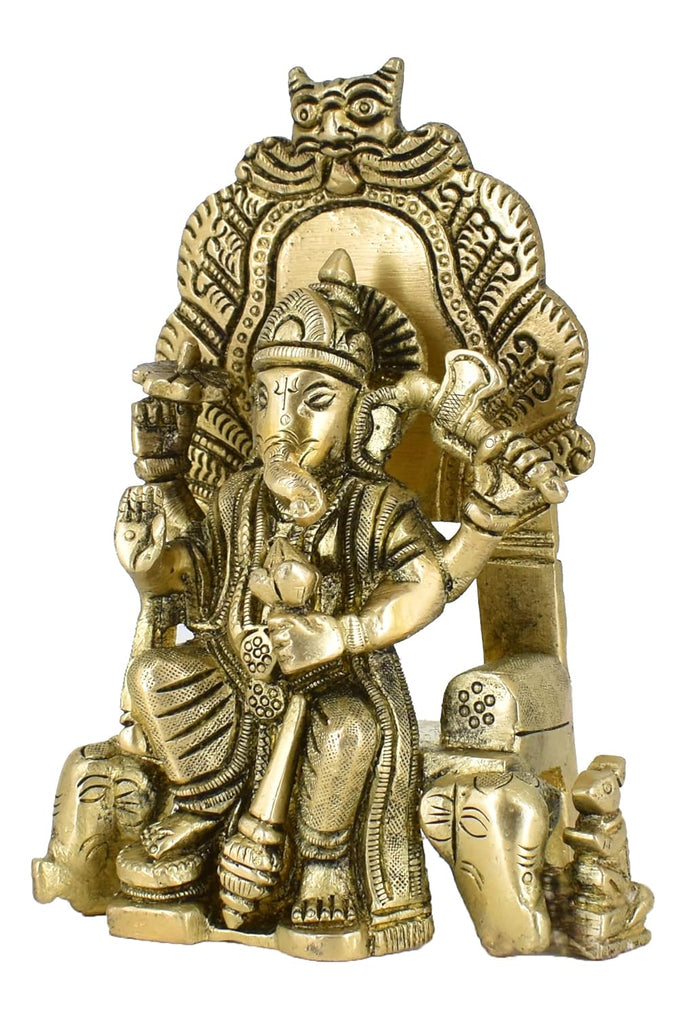 White Whale Lord Ganesha Brass Statue Hindu Religious Lord Ganesh Sculpture Figurine Ideal for Gift & Home Decor