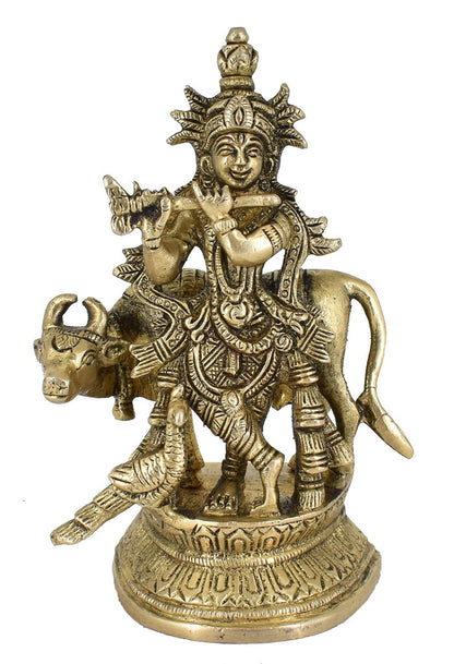 White Whale Lord Krishna Idol Statue Krishna Idols Gold Plated Flute Playing Krishan Decorative Showpiece Figurine for Pooja Room & Gift