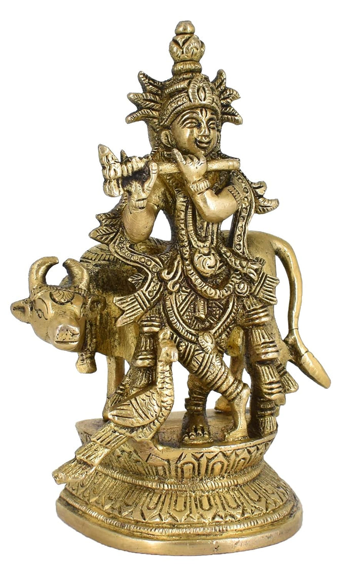 White Whale Lord Krishna Idol Statue Krishna Idols Gold Plated Flute Playing Krishan Decorative Showpiece Figurine for Pooja Room & Gift
