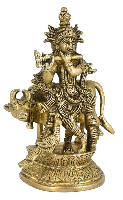 White Whale Lord Krishna Idol Statue Krishna Idols Gold Plated Flute Playing Krishan Decorative Showpiece Figurine for Pooja Room & Gift