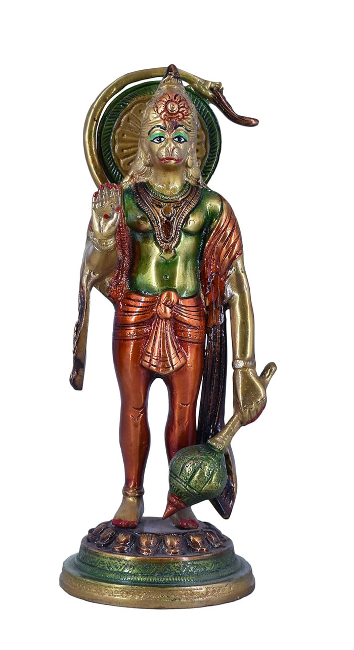 White Whale Panchmukhi Hanuman Statue Strength Monkey Lord Bajrang Bali Idol Standing Position Brass Sculpture Diwali Decor Gifts