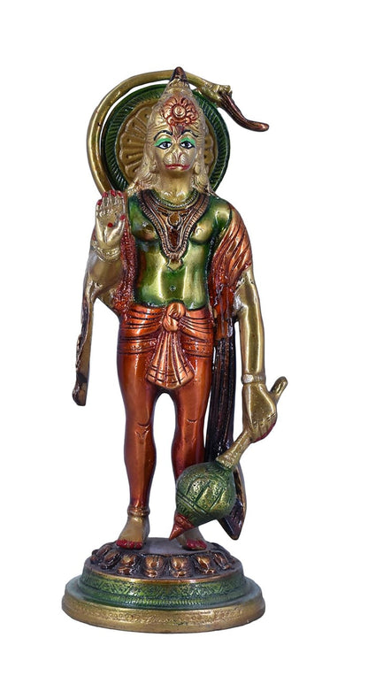 White Whale Panchmukhi Hanuman Statue Strength Monkey Lord Bajrang Bali Idol Standing Position Brass Sculpture Diwali Decor Gifts