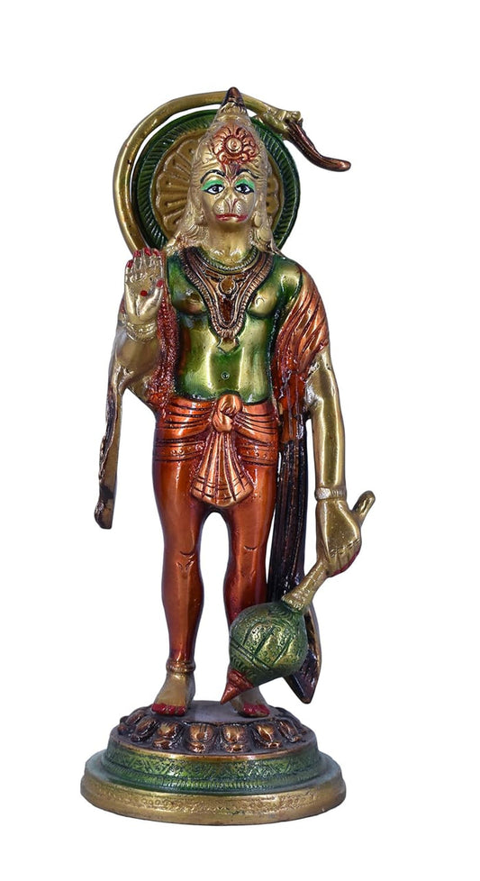 White Whale Panchmukhi Hanuman Statue Strength Monkey Lord Bajrang Bali Idol Standing Position Brass Sculpture Diwali Decor Gifts