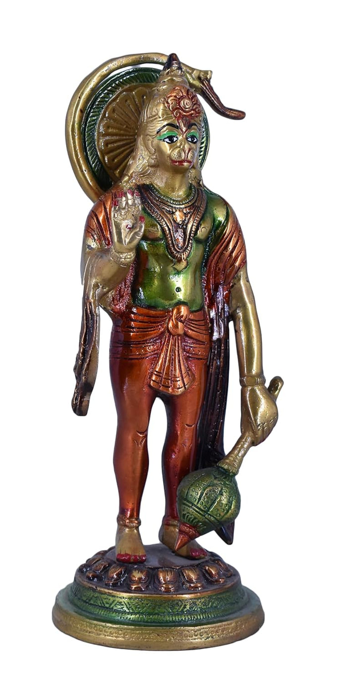 White Whale Panchmukhi Hanuman Statue Strength Monkey Lord Bajrang Bali Idol Standing Position Brass Sculpture Diwali Decor Gifts