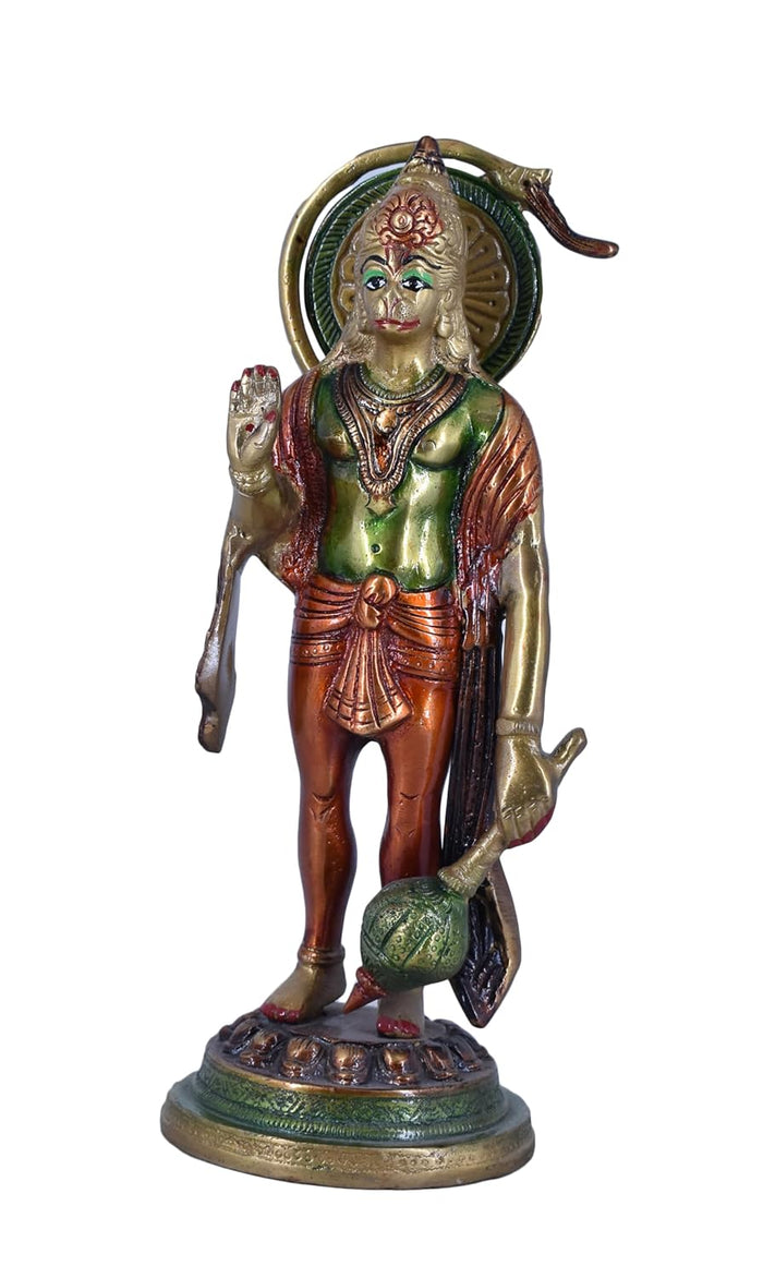 White Whale Panchmukhi Hanuman Statue Strength Monkey Lord Bajrang Bali Idol Standing Position Brass Sculpture Diwali Decor Gifts
