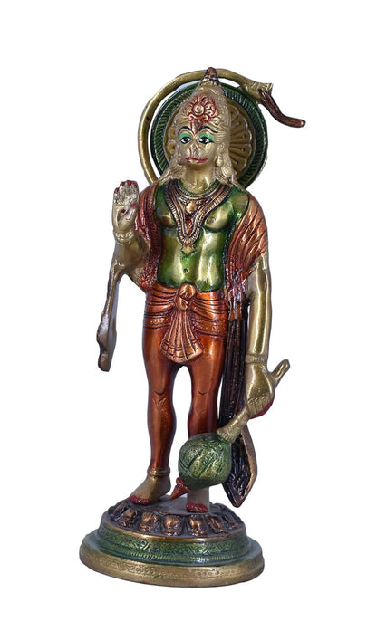 White Whale Panchmukhi Hanuman Statue Strength Monkey Lord Bajrang Bali Idol Standing Position Brass Sculpture Diwali Decor Gifts