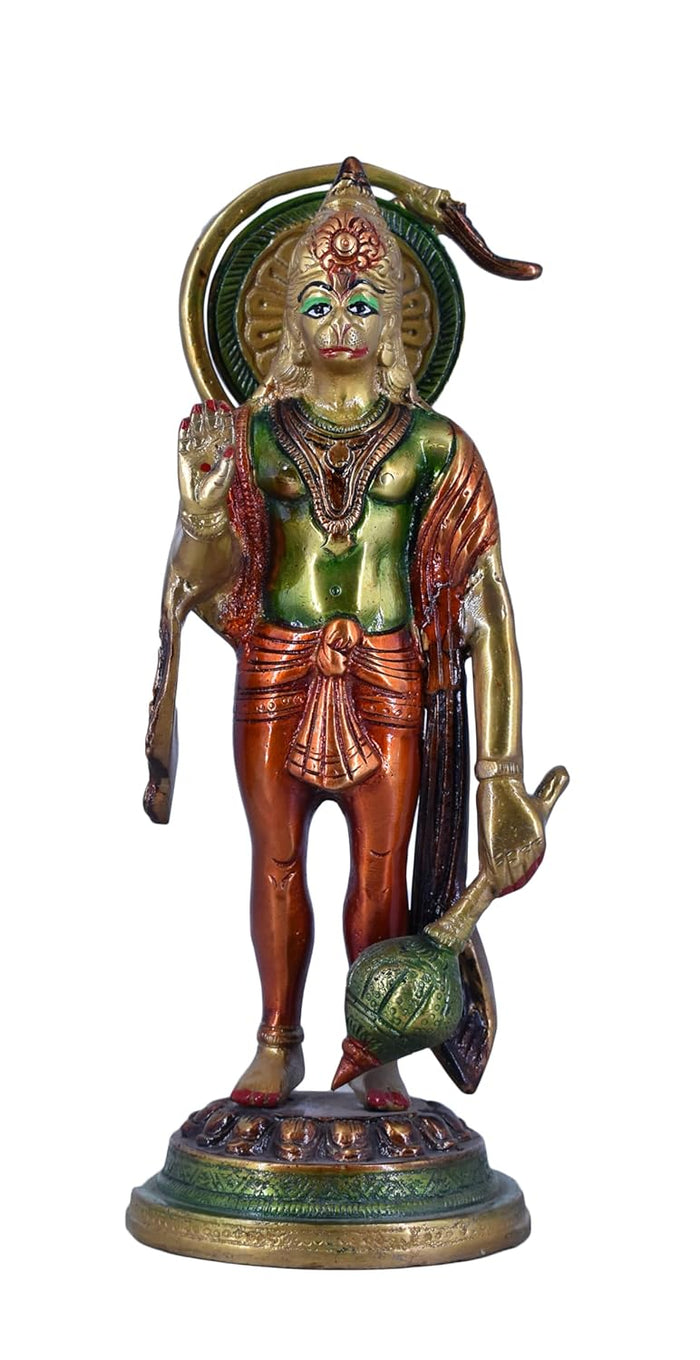 White Whale Panchmukhi Hanuman Statue Strength Monkey Lord Bajrang Bali Idol Standing Position Brass Sculpture Diwali Decor Gifts