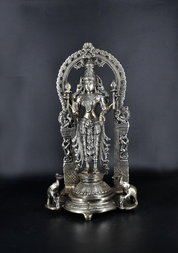 White Whale Standing Goddess Lakshmi with Prabhavali - Brass Statue for Home Decor Mandir Pooja
