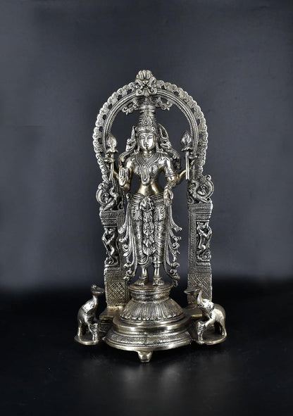 White Whale Standing Goddess Lakshmi with Prabhavali - Brass Statue for Home Decor Mandir Pooja