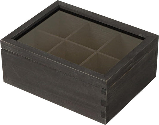 White Whale Tea Storage Chest Adjustable 6 Compartment Tea Bags Organizer Container Tea Box with Glass Window