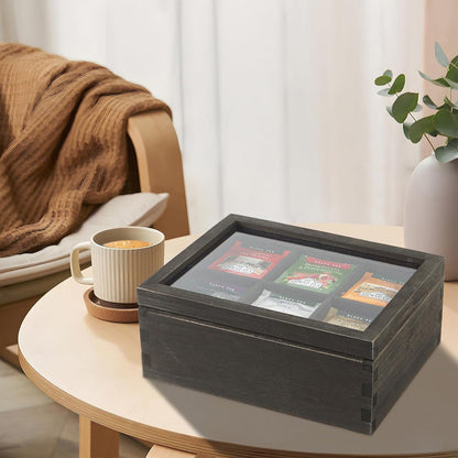 White Whale Tea Storage Chest Adjustable 6 Compartment Tea Bags Organizer Container Tea Box with Glass Window