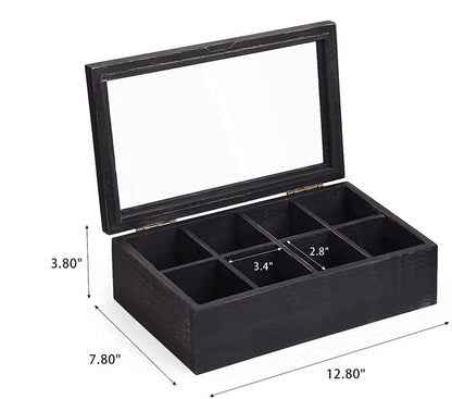White Whale Tea Storage Chest Adjustable 8 Compartment Tea Bags Organizer Container Tea Box with Glass Window