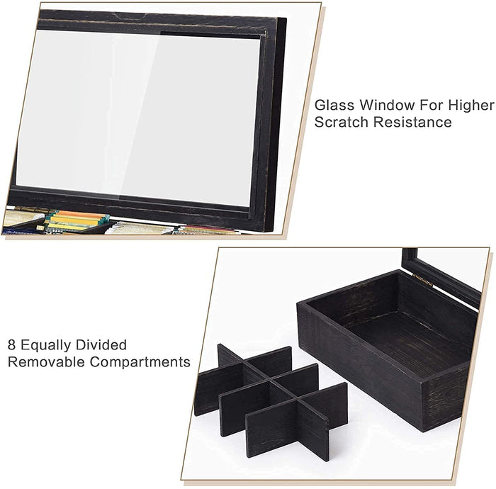 White Whale Tea Storage Chest Adjustable 8 Compartment Tea Bags Organizer Container Tea Box with Glass Window