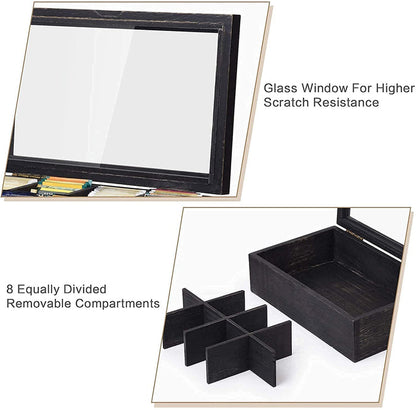 White Whale Tea Storage Chest Adjustable 8 Compartment Tea Bags Organizer Container Tea Box with Glass Window