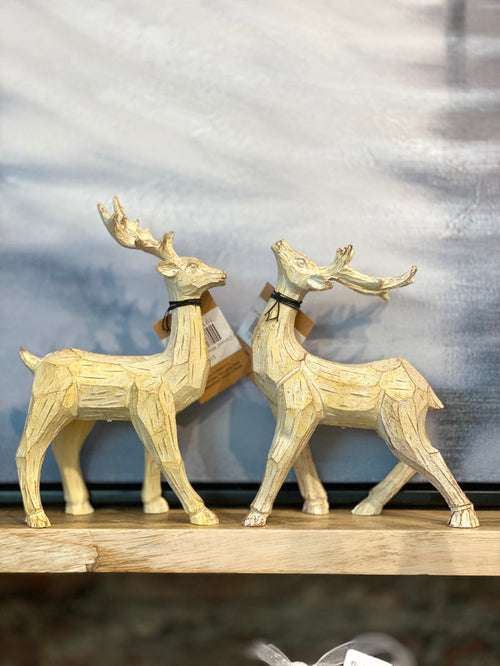 Whitewashed Carved Wood Finish Resin Deer