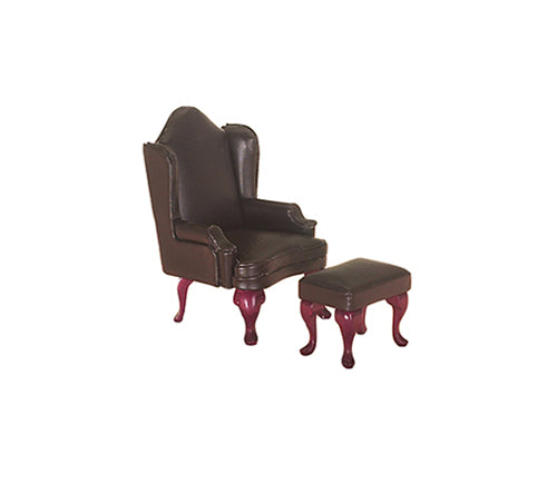Wing Chair With Ottoman, Brown (M0859BR)