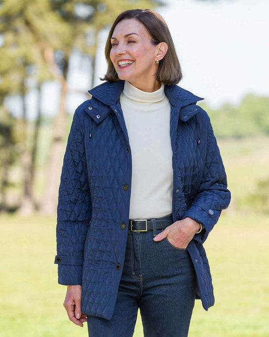Winifred Quilted Coat - Navy - Country Collection
