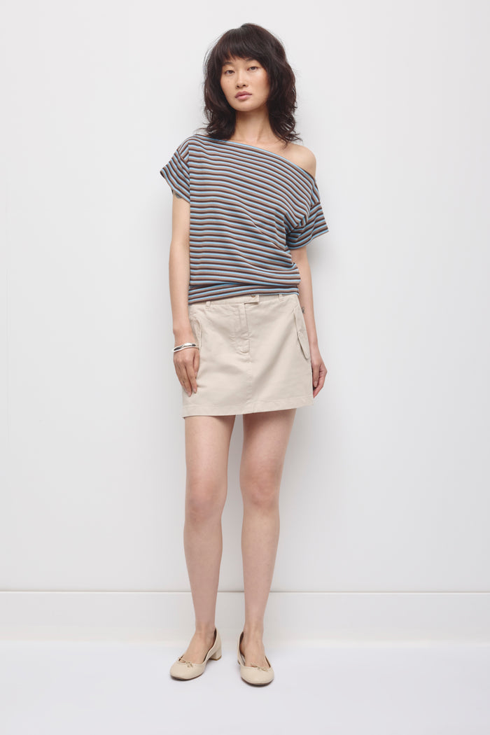 Women's Boatneck Banded Tee in Espresso/Taupe/Azure