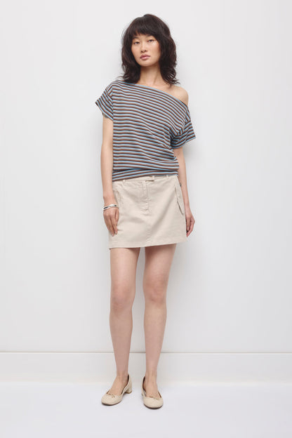 Women's Boatneck Banded Tee in Espresso/Taupe/Azure