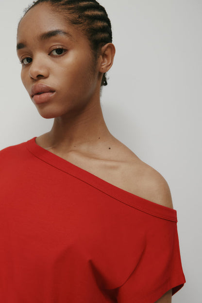 Women's Off Shoulder Tee in Salsa