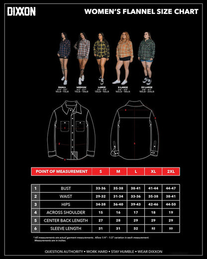 Women's Shadow Flannel Size Chart - Dixxon Flannel Co.