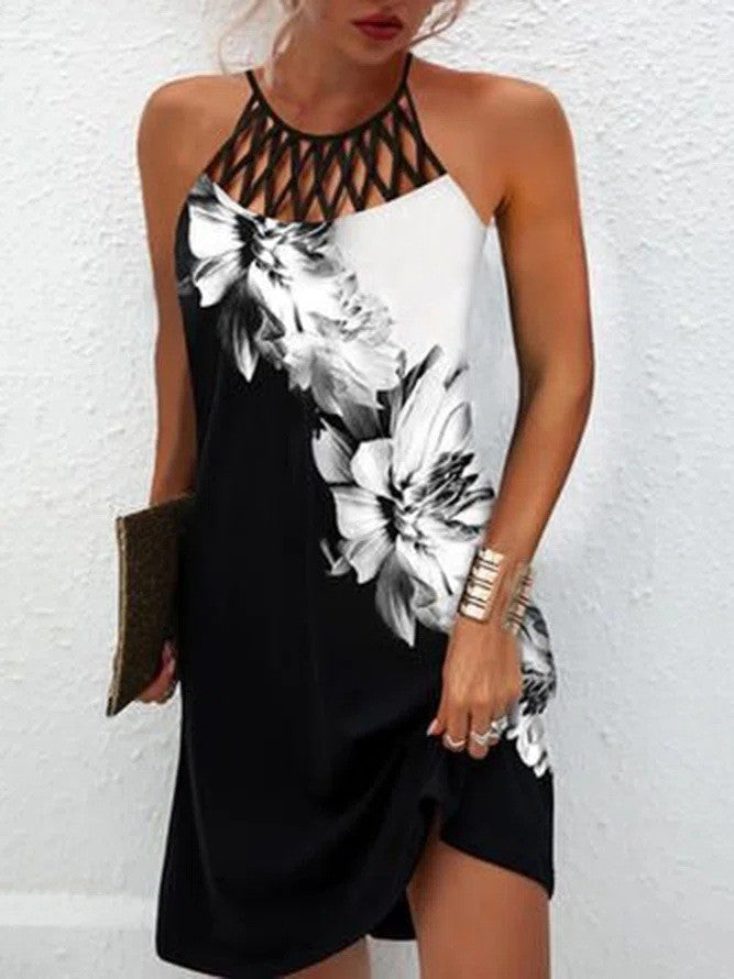 🔥Women’s Summer Floral Print Halter Neck Dress | Backless Flowing Beach & Casual Maxi Dress