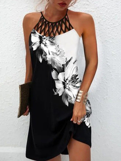 🔥Women’s Summer Floral Print Halter Neck Dress | Backless Flowing Beach & Casual Maxi Dress