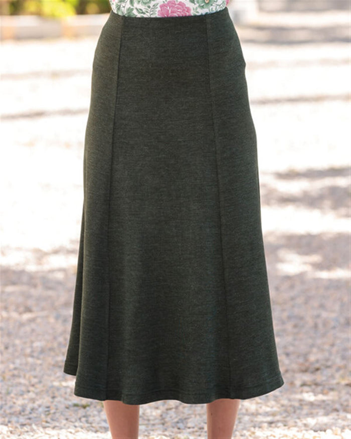Wool Blend Pull on Moss Green Skirt - Moss - Country Collection