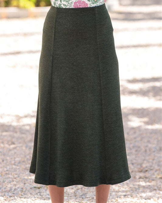 Wool Blend Pull on Moss Green Skirt - Moss - Country Collection