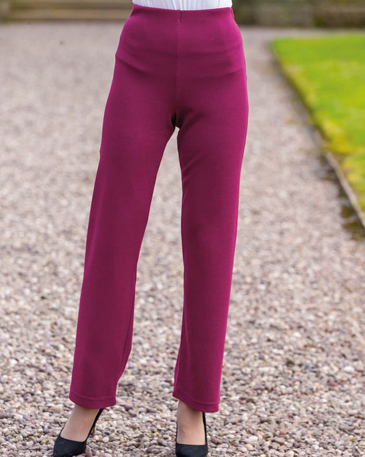 Wool Blend Pull on Trousers - Raspberry - Country Collection