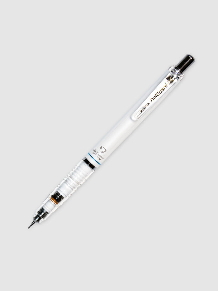 Zebra DelGuard Mechanical Pencil turned to the right against a neutral background.