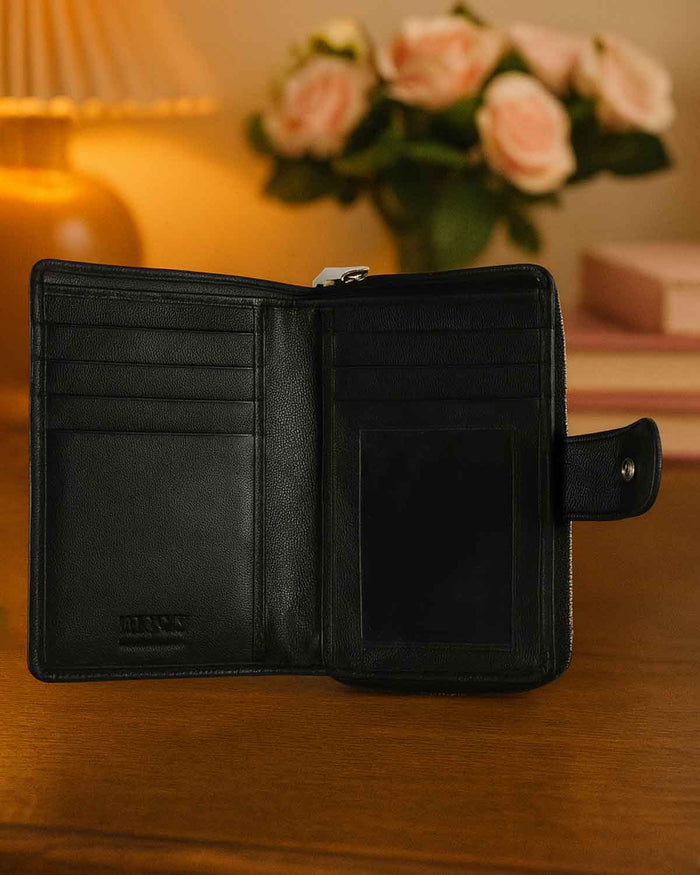 Zipped Leather Purse - Black
