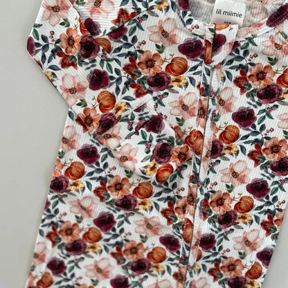 Zipper Bamboo Onesie- Floral Pumpkin