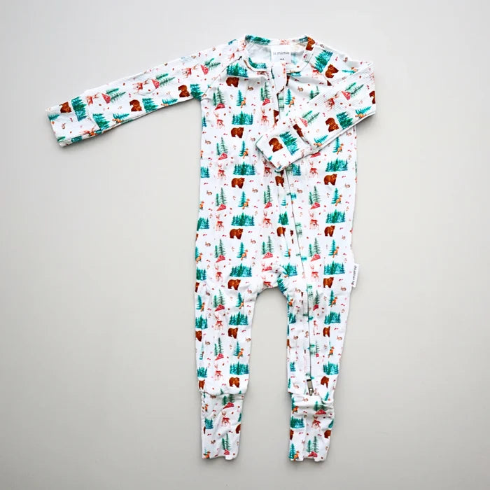 Zipper Bamboo Onesie- Woodland Animals