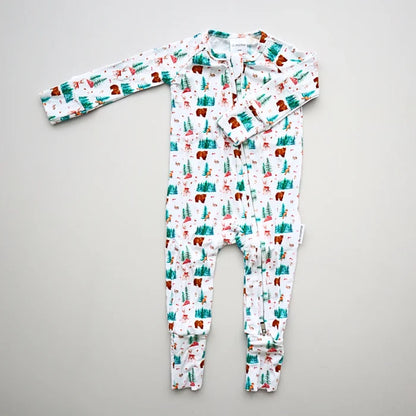 Zipper Bamboo Onesie- Woodland Animals