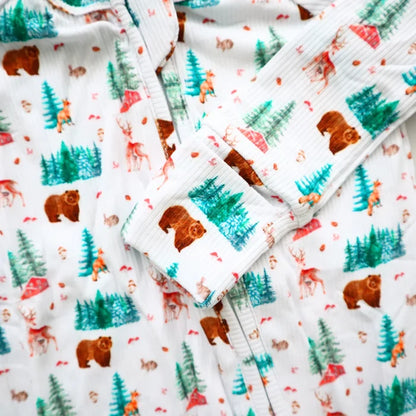 Zipper Bamboo Onesie- Woodland Animals