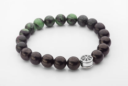 vkngjewelry Bracelet Zoisite and Shungite Viking Bracelet with Double-Sided Helm of Awe